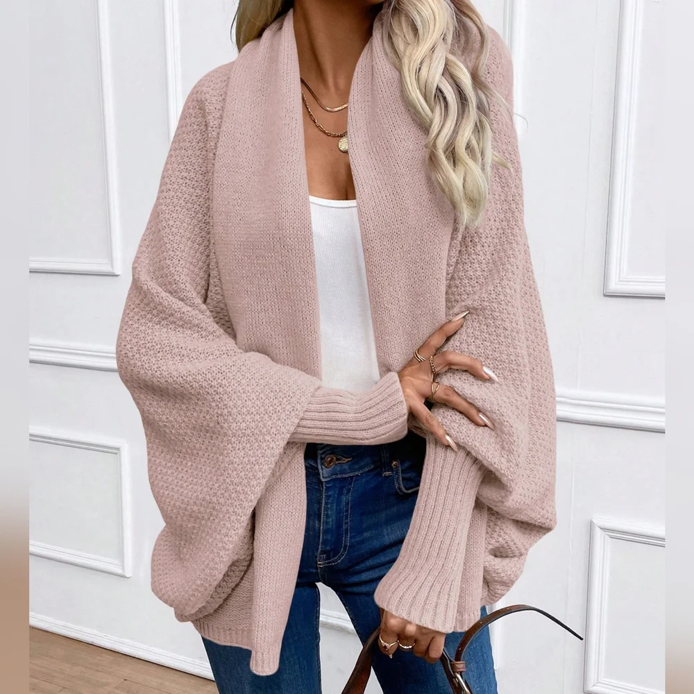 Solid Color Batwing Sleeve Long Sleeve Cardigan - Picture 3 of 5